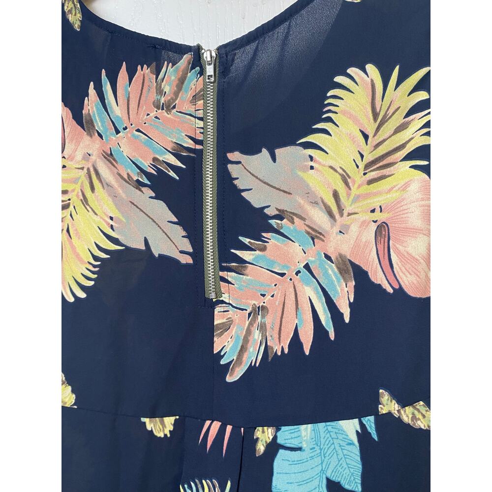 W5 Women's Blue Tropical Sleeveless Rear Accent Zipper Hi Lo Blouse Size Large - Picture 4 of 7
